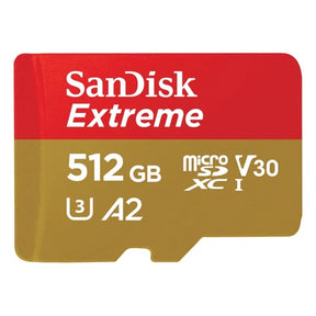 SanDisk Extreme microSDXC 512GB memory card with adapter.