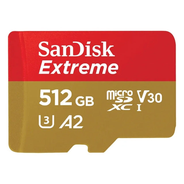 SanDisk Extreme microSDXC 512GB memory card with adapter.