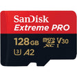 SanDisk Extreme Pro MicroSDXC 128GB memory card with adapter.