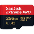 SanDisk Extreme Pro MicroSDXC 256GB memory card with adapter.