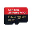 SanDisk Extreme Pro MicroSDXC 64GB memory card with adapter.