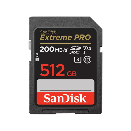 SanDisk Extreme Pro SDXC 512GB memory card.