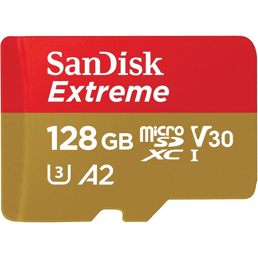 SanDisk High Endurance microSDHC 128GB memory card with adapter.