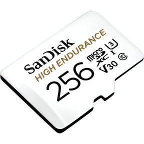 SanDisk High Endurance microSDHC 256GB memory card with adapter.