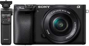 Sony Alpha A6400 mirrorless camera with 16-50mm lens and Bluetooth grip