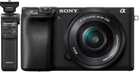 Sony Alpha A6400 mirrorless camera with 16-50mm lens and Bluetooth grip