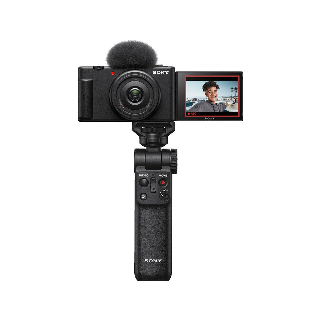 Sony ZV-1F Black digital vlog camera with Sony Bluetooth shooting grip