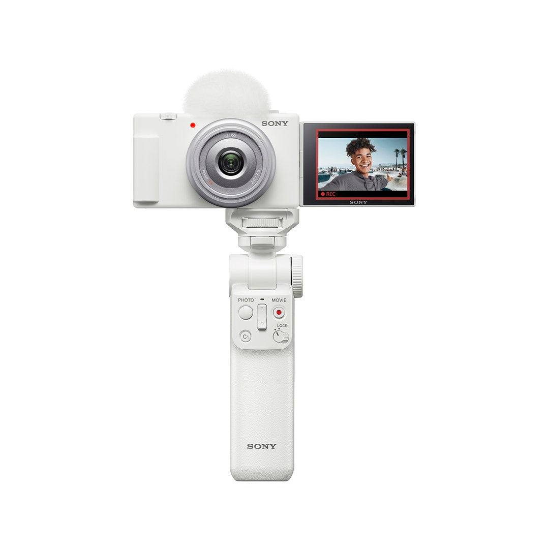 Sony ZV-1F White digital vlog camera with Sony Bluetooth shooting grip