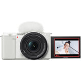 Sony ZV-E10 compact system camera in white with 16-50mm lens